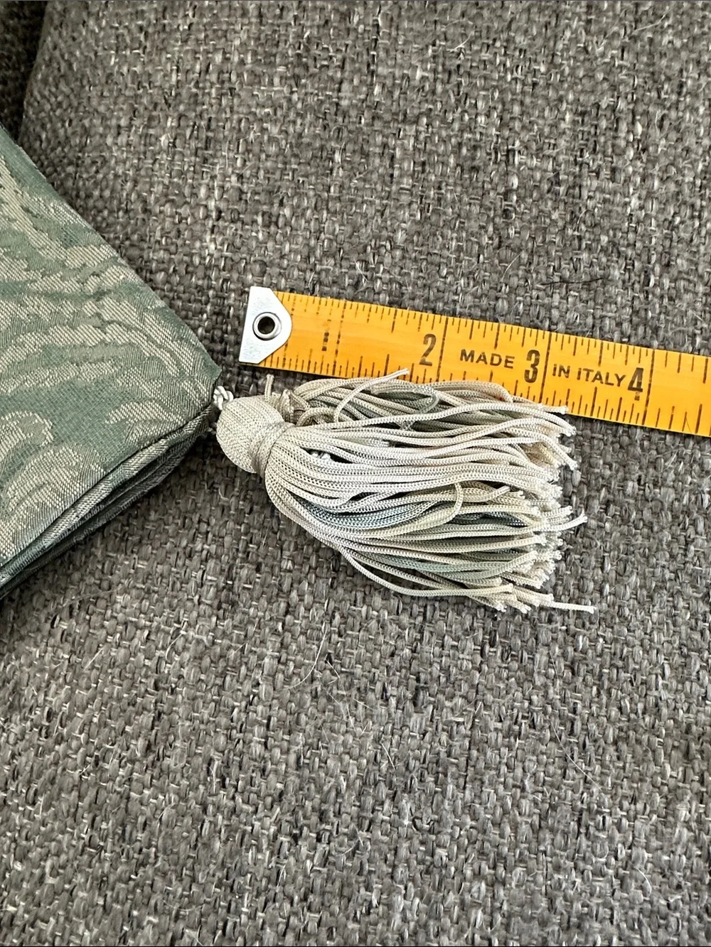 Green Damask Table Runner with Tassels 88”